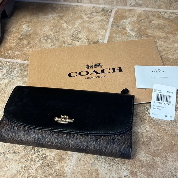 Coach Bags Coach Checkbook Wallet In Signature Brownblack Poshmark